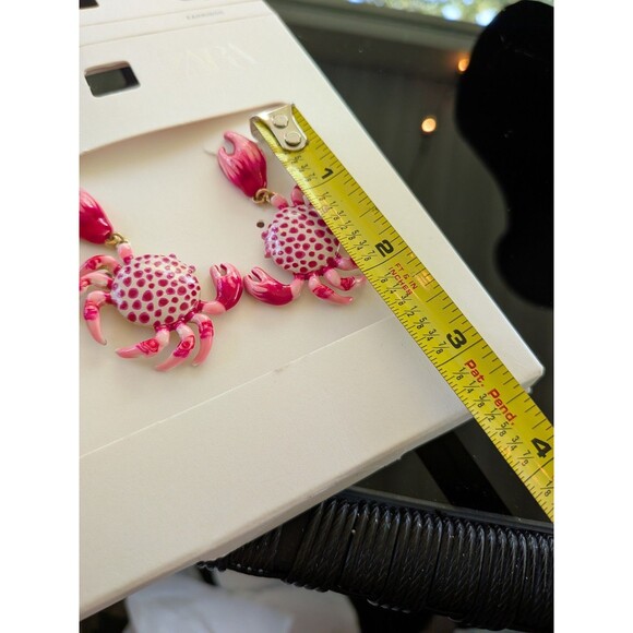 Zara Women's NWT Pink Red Crab Dangle Drop Enamel Earrings Coastal Beach Resort - Picture 7 of 11